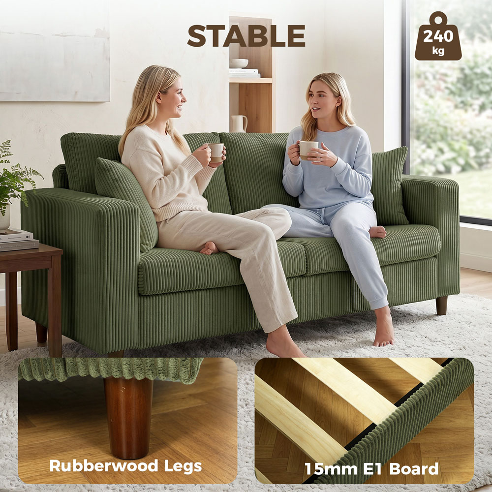 HOMCOM 2 Seater Green Corduroy Upholstered Wide Seat Loveseat Sofa Image 7