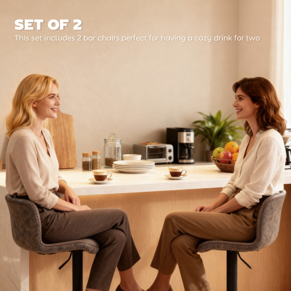 Portland Brown PU Leather Height Adjustable Bar Stool Set of 2 Image 8