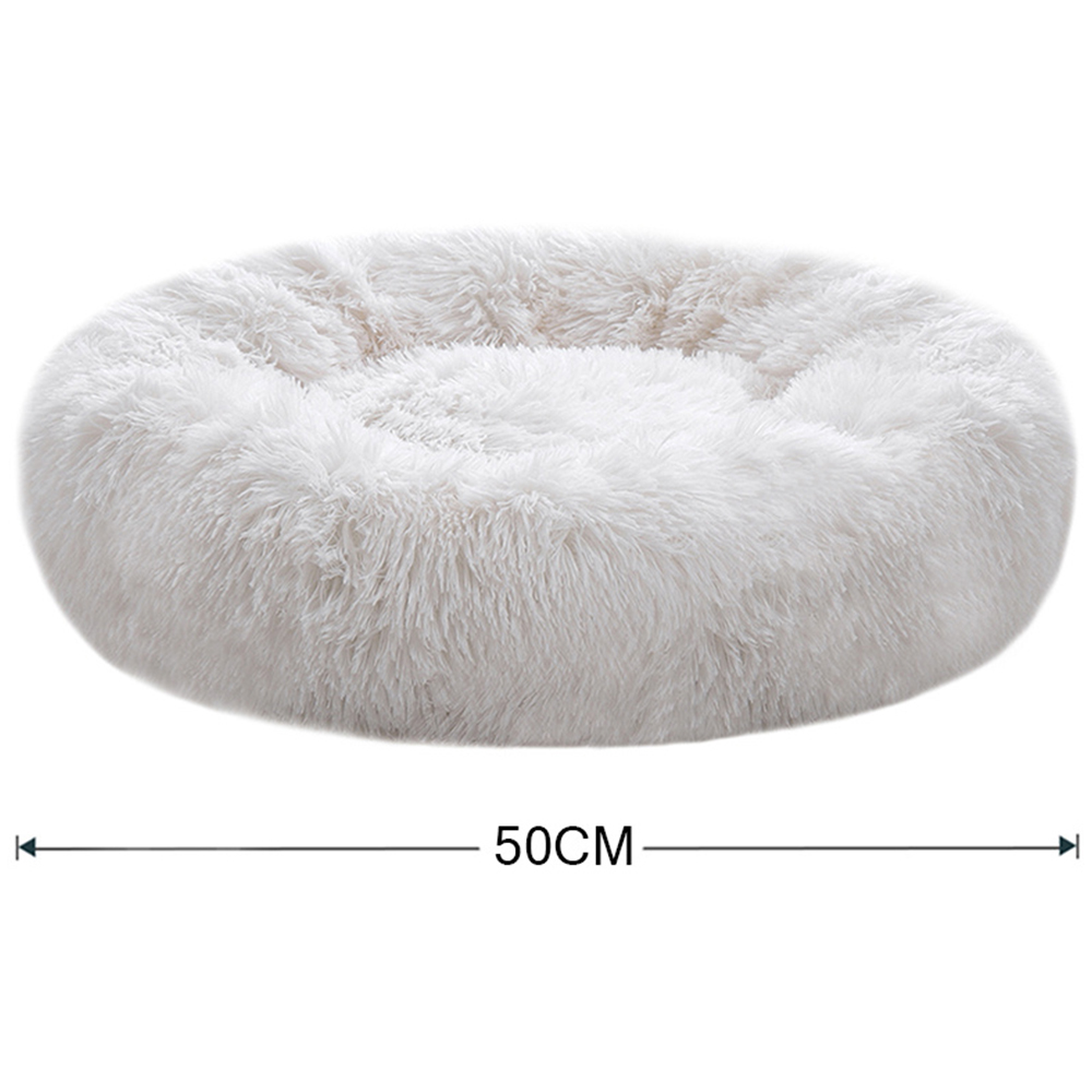 H&O Direct White Plush Donut Shaped Pet Bed Image 3