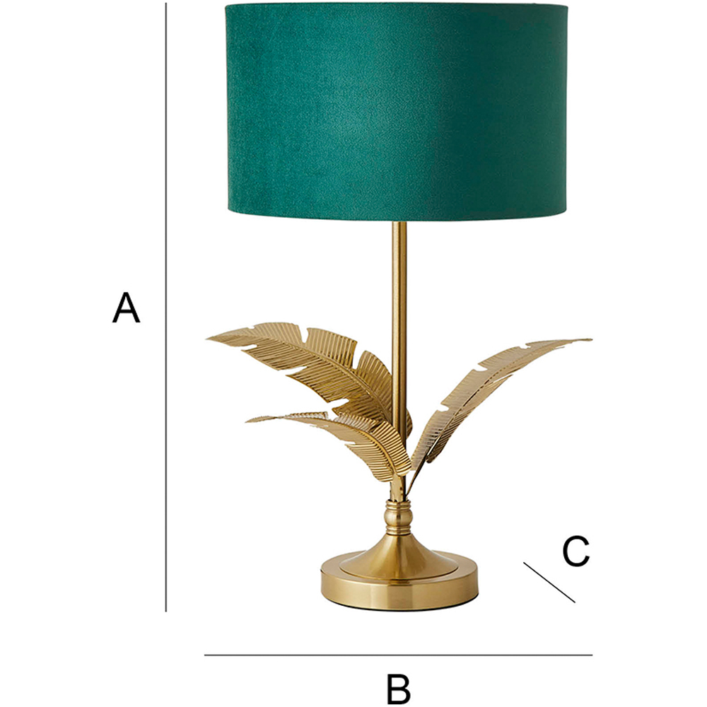 ValueLights Christina Green Velvet and Gold Palm Leaf Table Lamp with Bulb Image 8