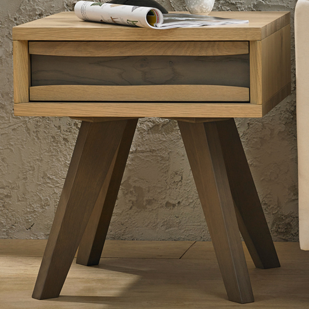Bentley Designs Cadell Single Drawer Aged Oak Lamp Table Image 1