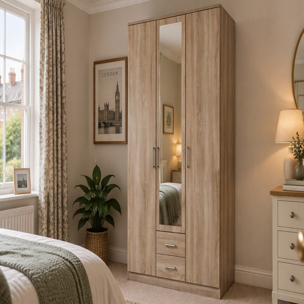 TJ'S Gerven 3 Door 2 Drawer Oak Wardrobe Image 1