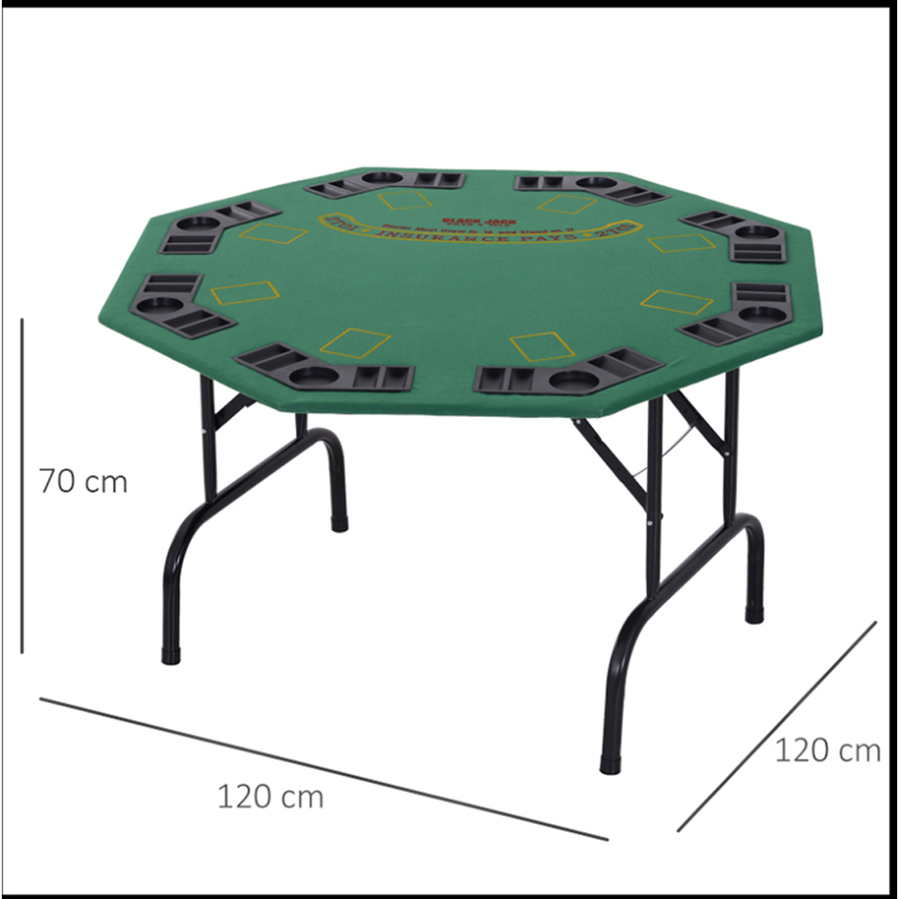 HOMCOM 8 Player Green Foldable Hexagonal Poker Table with Chips and Cup Holder Image 9