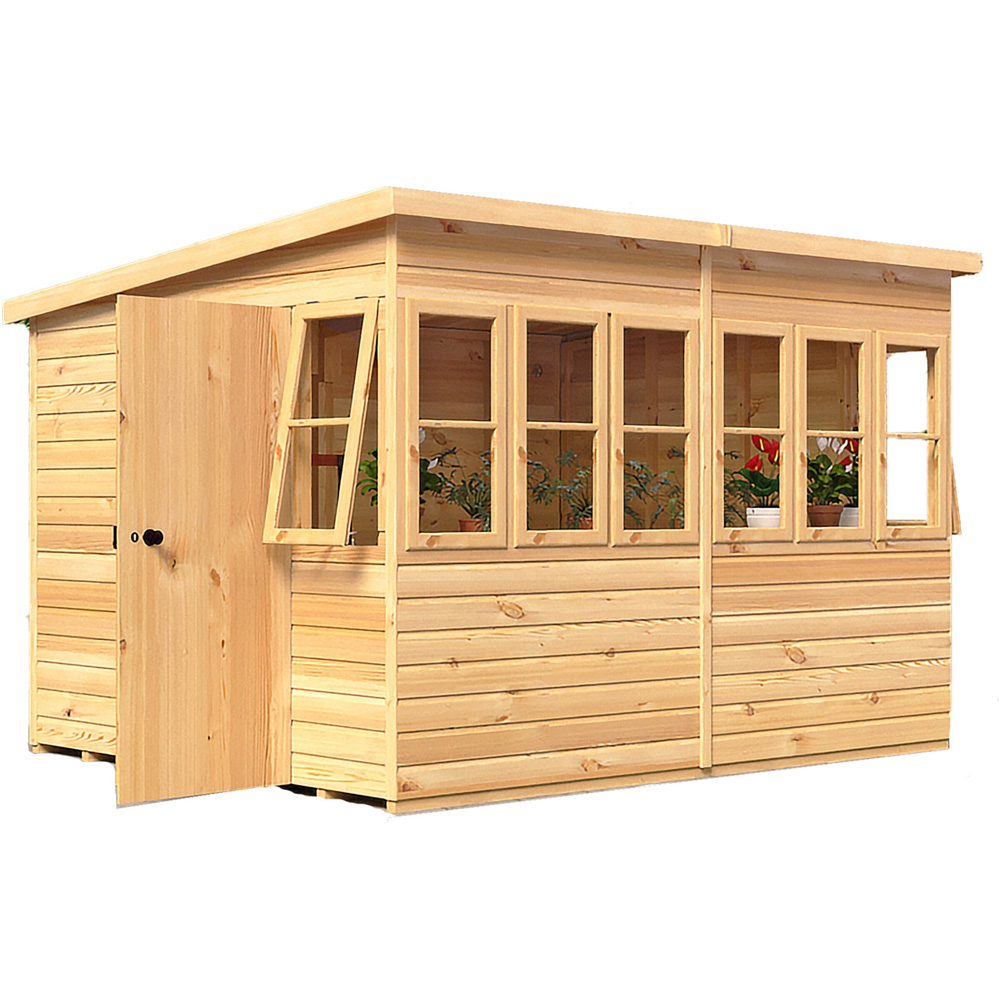 Shire 10 x 8ft Shiplap Style A Sun Pent Shed Image 1