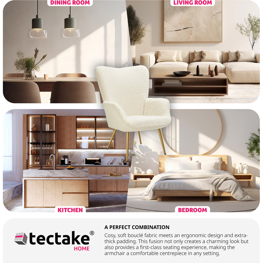 tectake Hygge Cream and Gold Boucle Padded Armchair Image 7