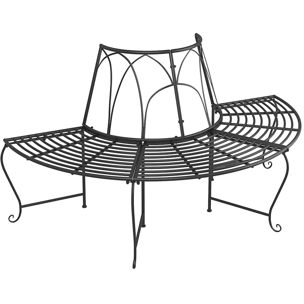 vidaXL 2 Piece Black Metal Decorative Half Round Circular Tree Bench Image 1