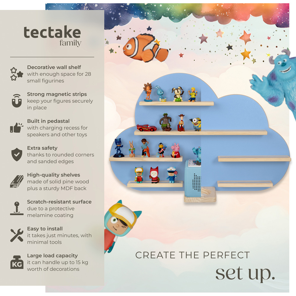 Tectake 7 Shelf Cloud Design Magnetic Strips Wall Shelf with integrated cable Image 6