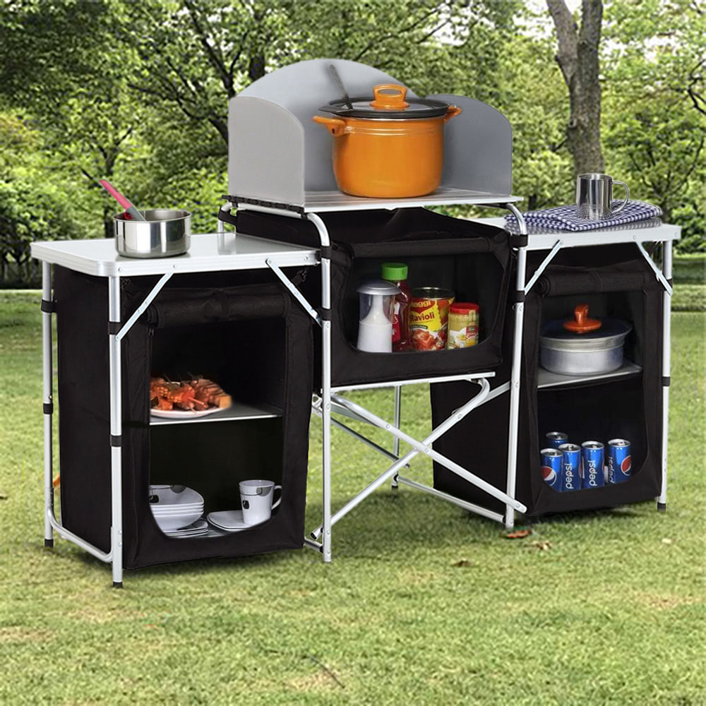 Living and Home Portable Black Camping Kitchen Stand Image 2