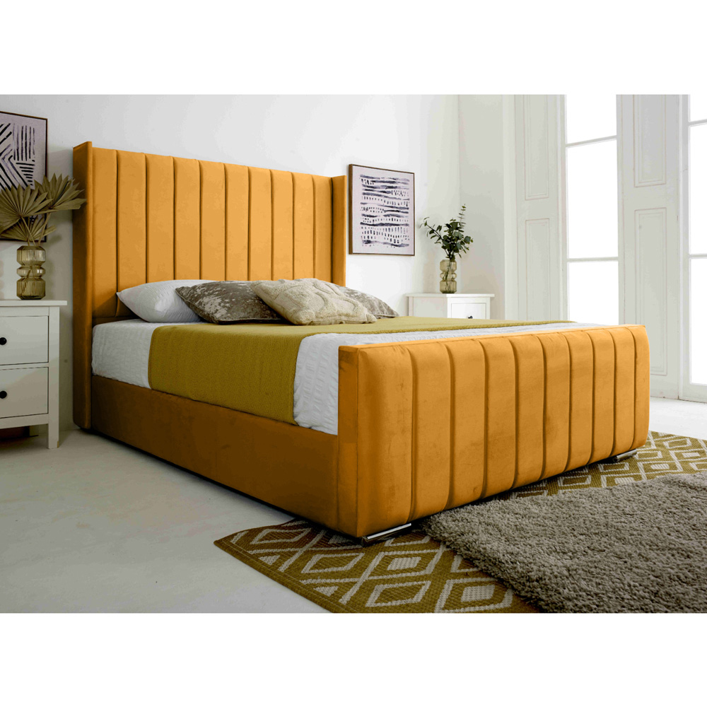 Eleganza Majestique Small Double Mustard Plush Velvet Bed Frame Image 4