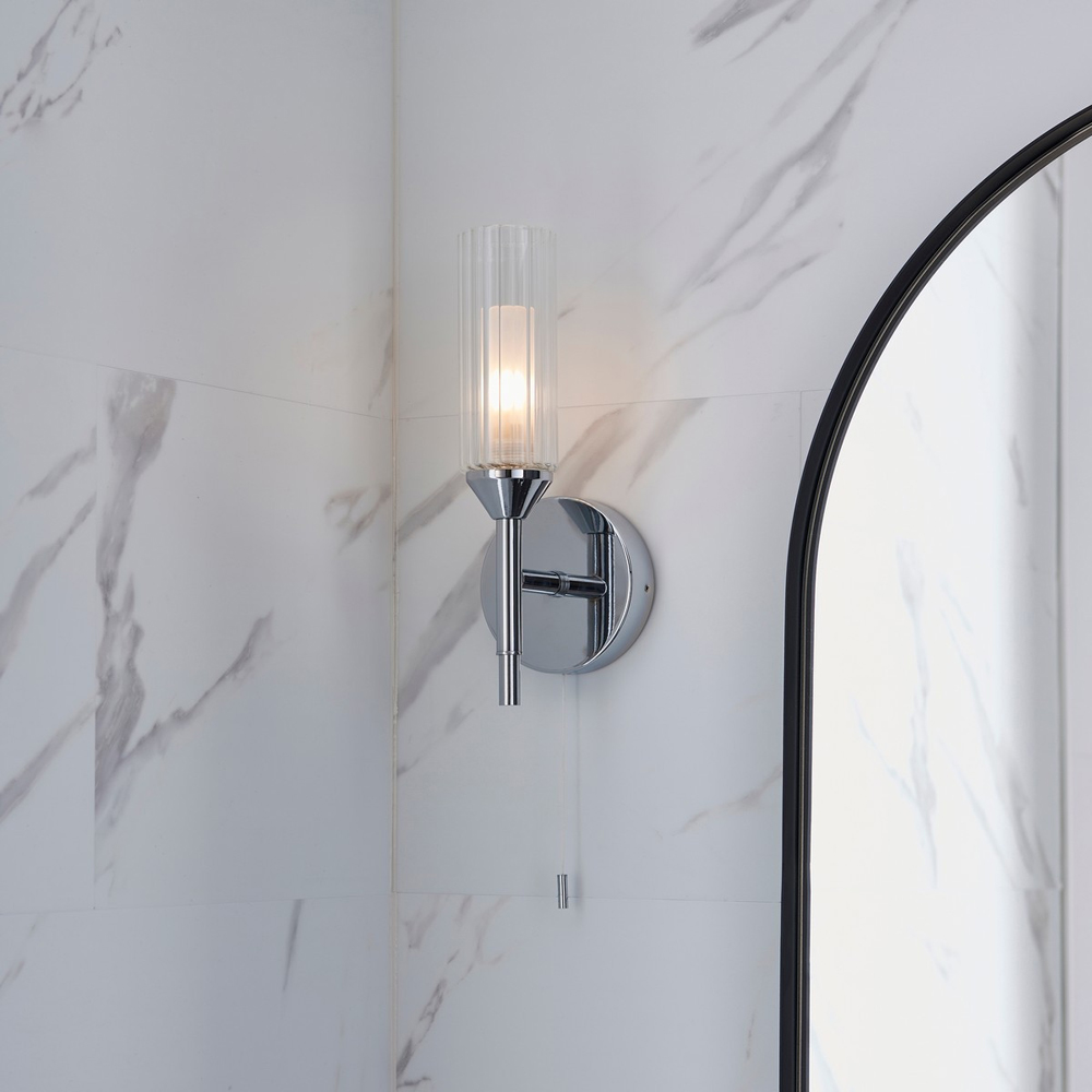 Merano Casoria Ribbed Glass Chrome Plate Bathroom Wall Light Image 5