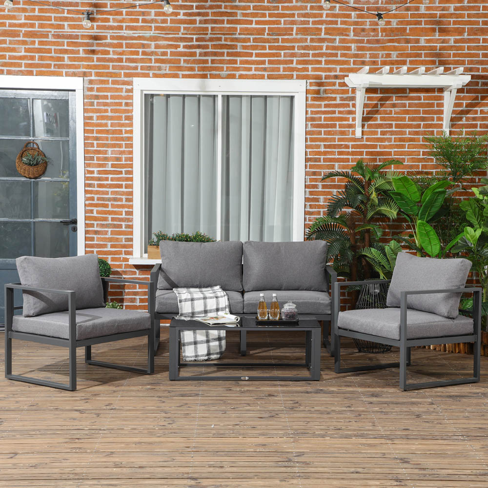Outsunny 4 Seater Grey Garden Lounge Set Image