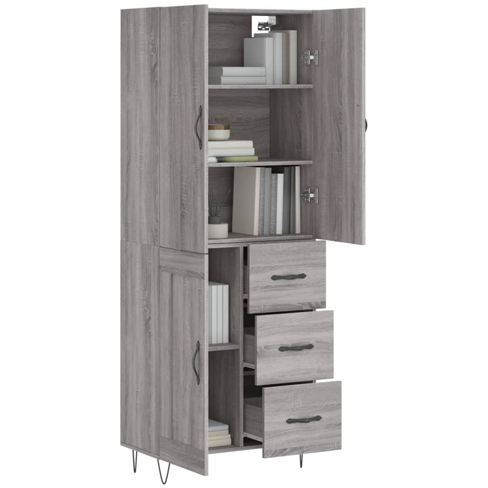 vidaXL 3 Door 3 Drawer Grey Sonoma Highboard Image 3