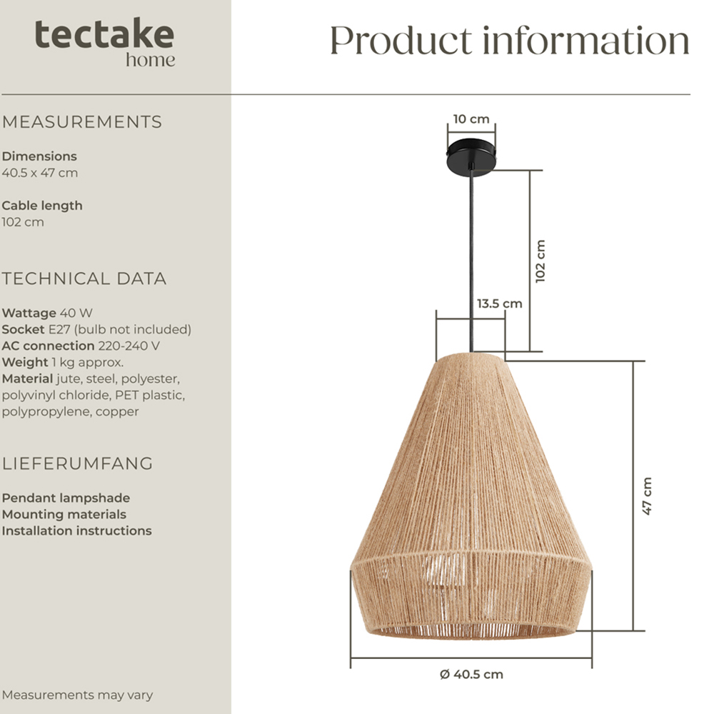 tectake Suri Boho Chic Jute Fibre Pendant Light Image 8
