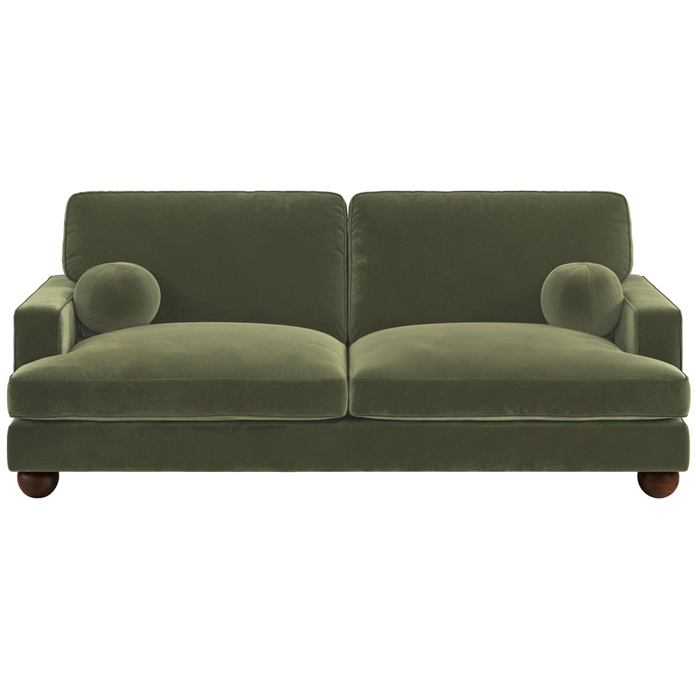 Solace+Co Addison 3 Seater Khaki Green Velvet Sofa Image 2