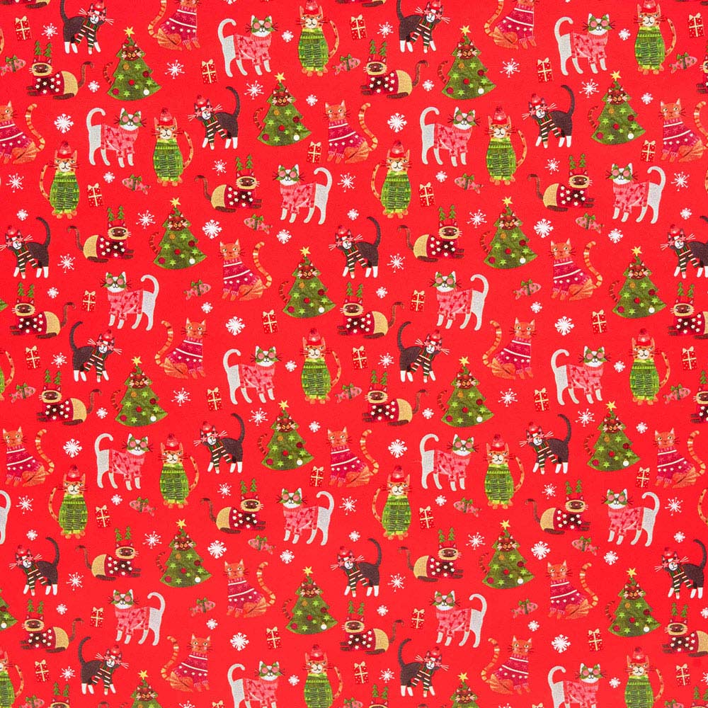Feline Festive Wrapping Paper Red Image 5