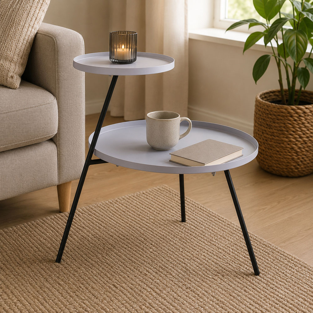 Premier Housewares 2 Shelf Grey and Black Side Table Image 2