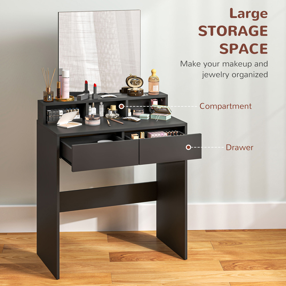 HOMCOM 2 Drawer 3 Shelf Black Dressing Table with Mirror Image 8
