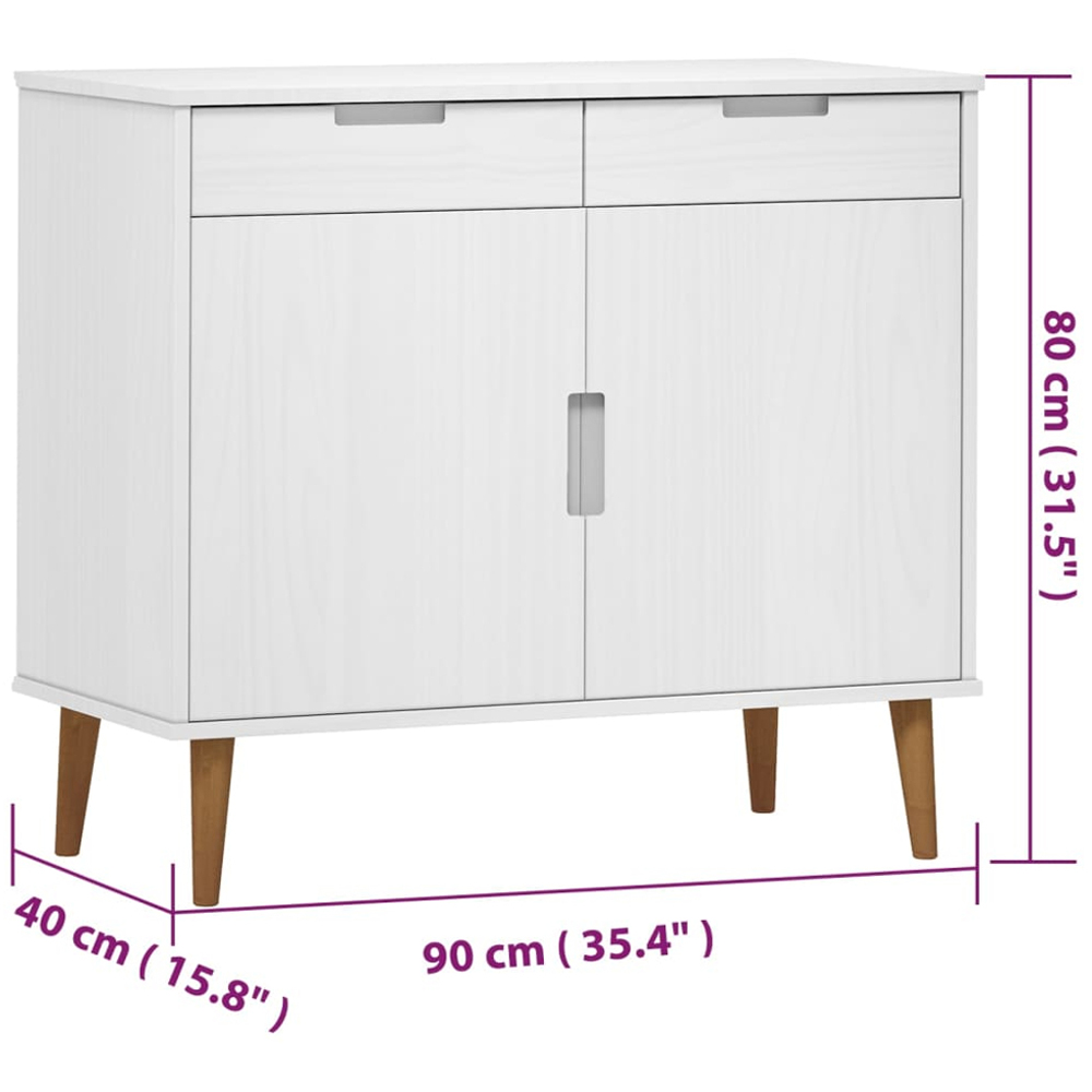 vidaXL Molde 2 Door 2 Drawer White Solid Pine Wood Sideboard Image 9