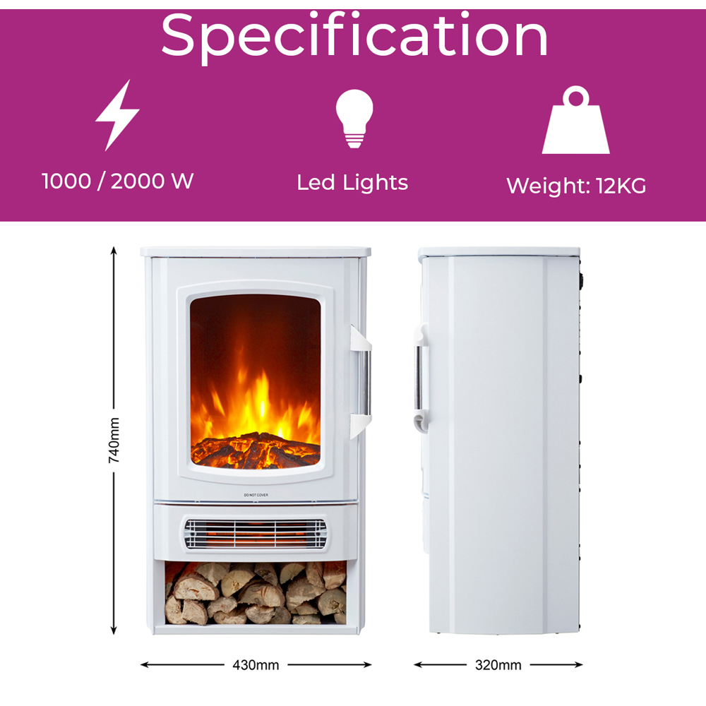 Neo Black Electric Heater Flame and Log Store 2000W Image 9