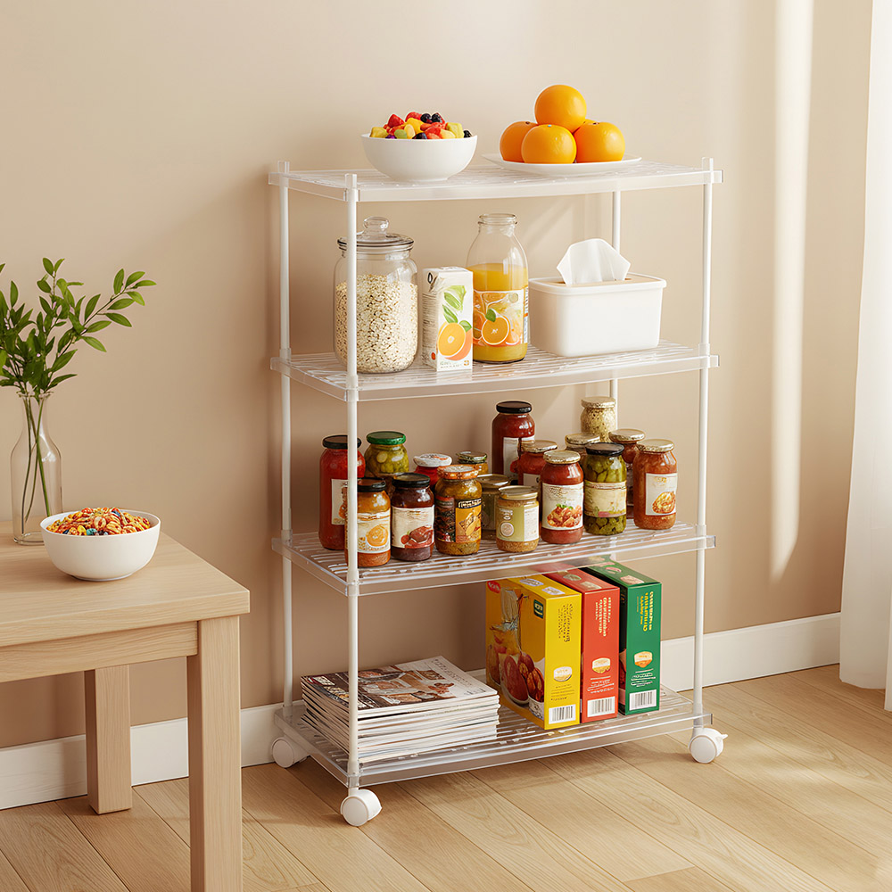 Living and Home 4 Shelf Clear Rolling Storage Cart Image 2