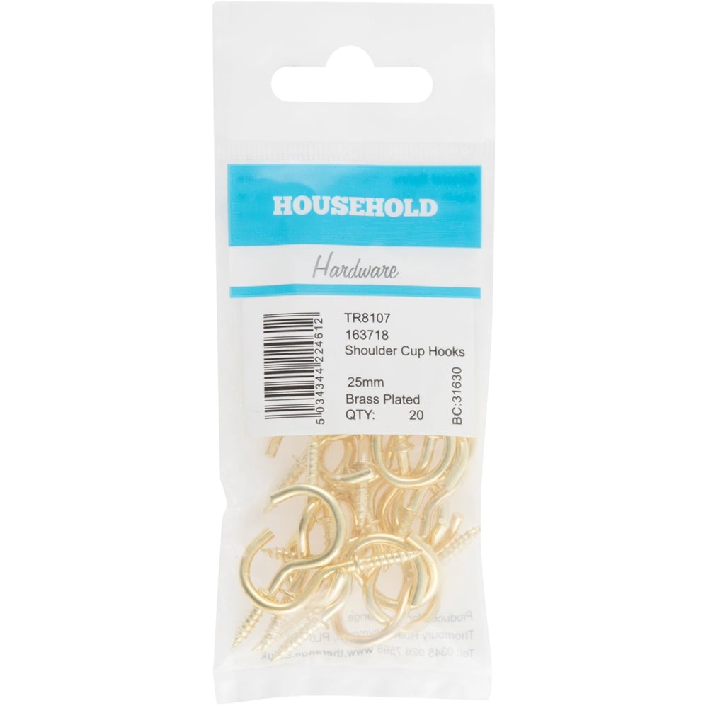 Hiatt 25mm Brown Shouldered Cup Hooks 20 Pack Image 1