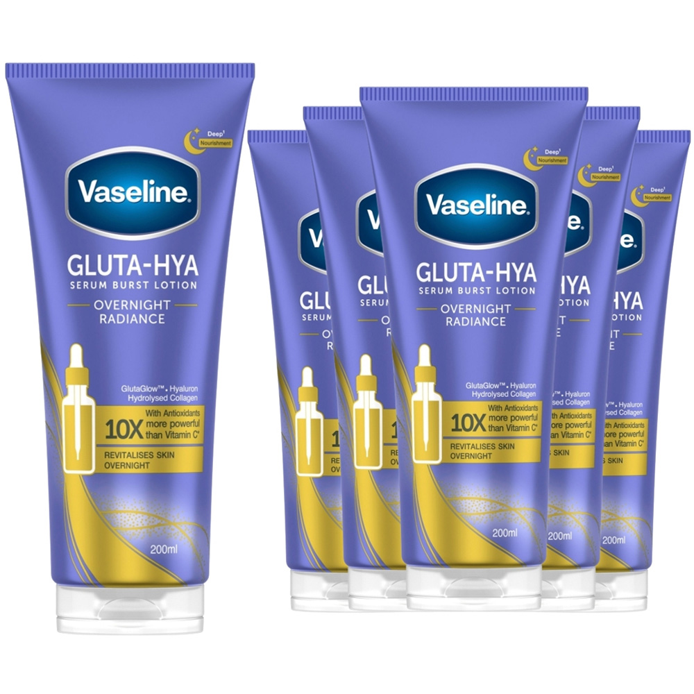 Vaseline Gluta-Hya Overnight Radiance Serum Burst Repairing Body Lotion 200ml 6 Pack Image 1
