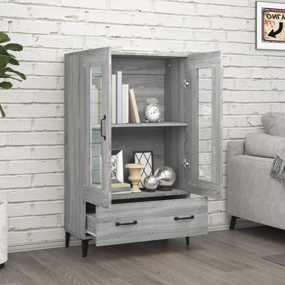 vidaXL 2 Glass Door Single Drawer Grey Sonoma Highboard Image 3