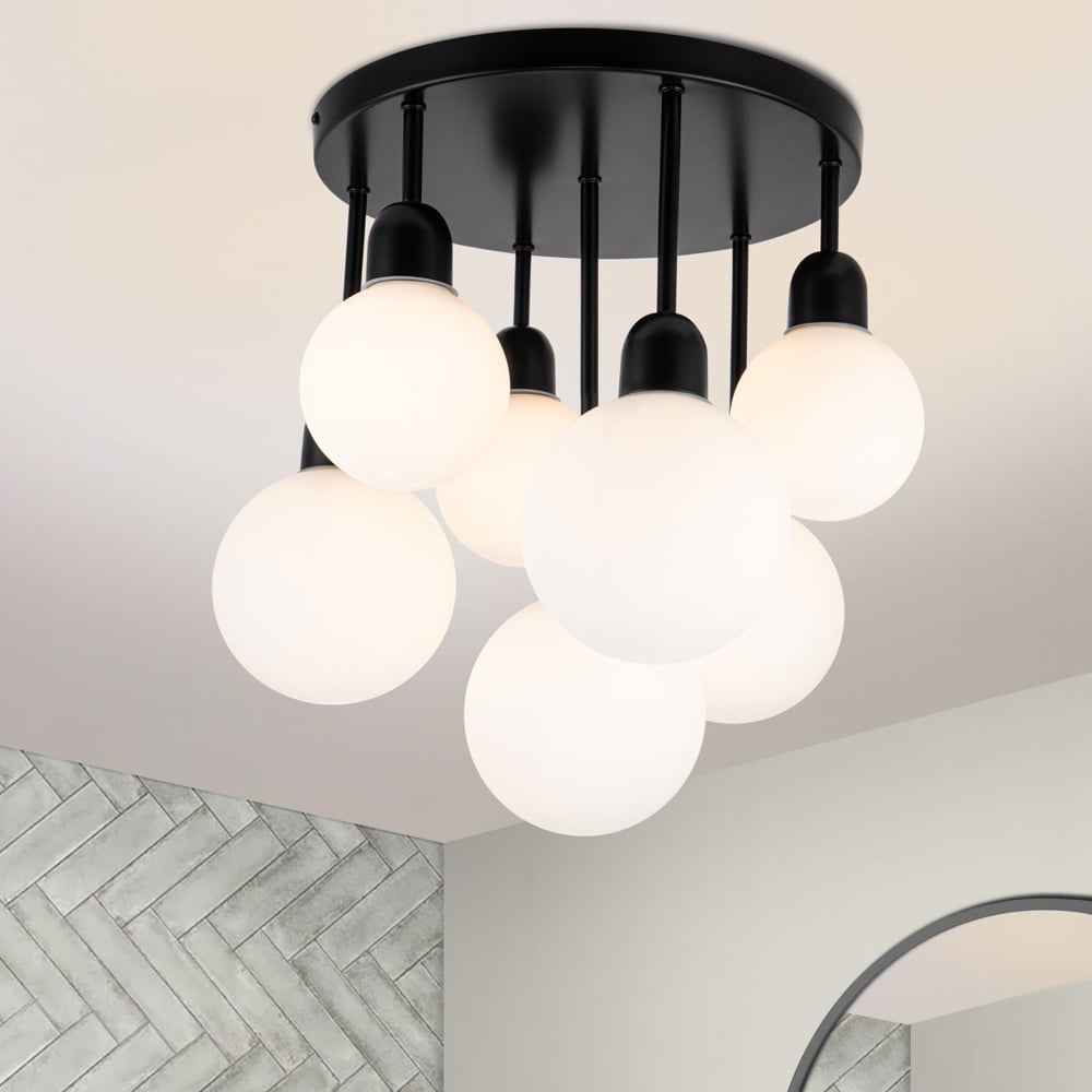 Cosylyte 7 Light Matt Black Opal Glass Ceiling Light Image 2