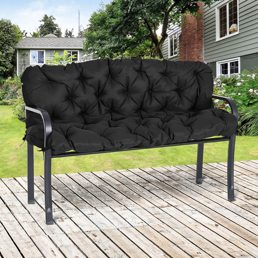 Outsunny 3 Seater Black Bench Cushion 150 x 98cm Image 2