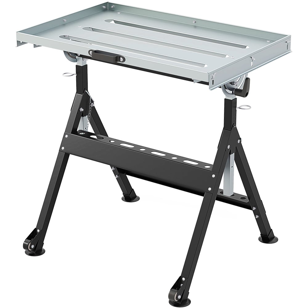 Costway Black Folding Welding Table with Wheels Image 1