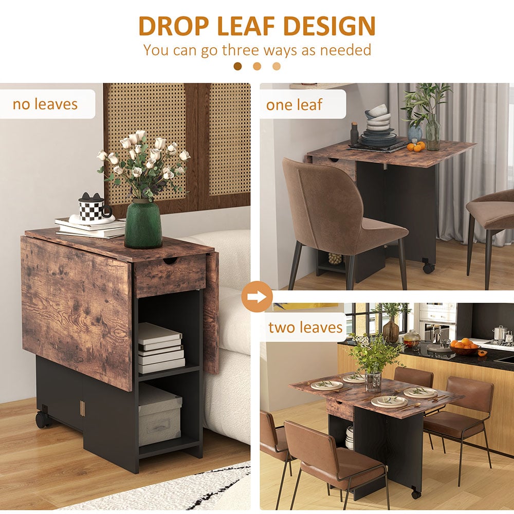 HOMCOM 4 Seater Rustic Brown Foldable Dining Table Image 6