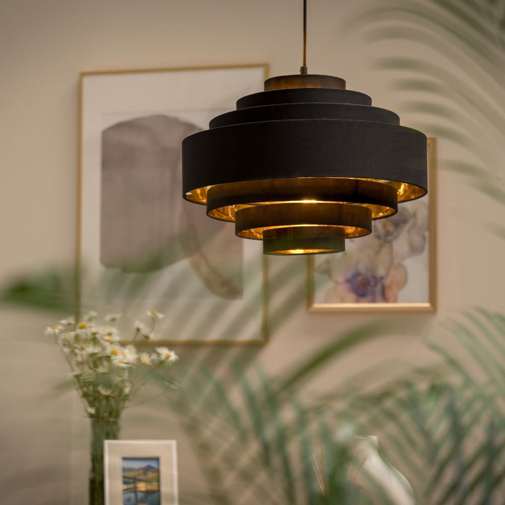 ValueLights Sette 7 Layer Black with Gold Inner Pendant Shade Image 2