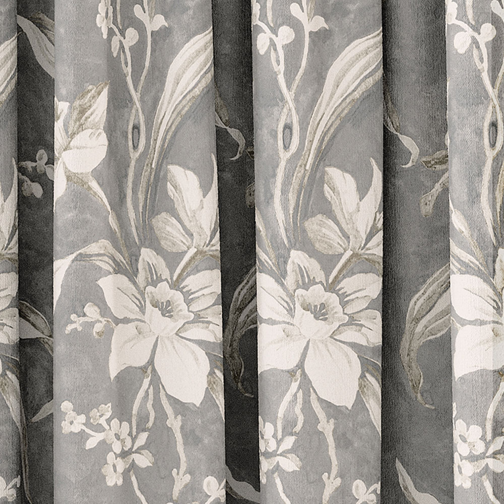 V&A Daffodil Dreams Grey Lined Blackout Pencil Pleat Curtains 229 x 229cm Image 3