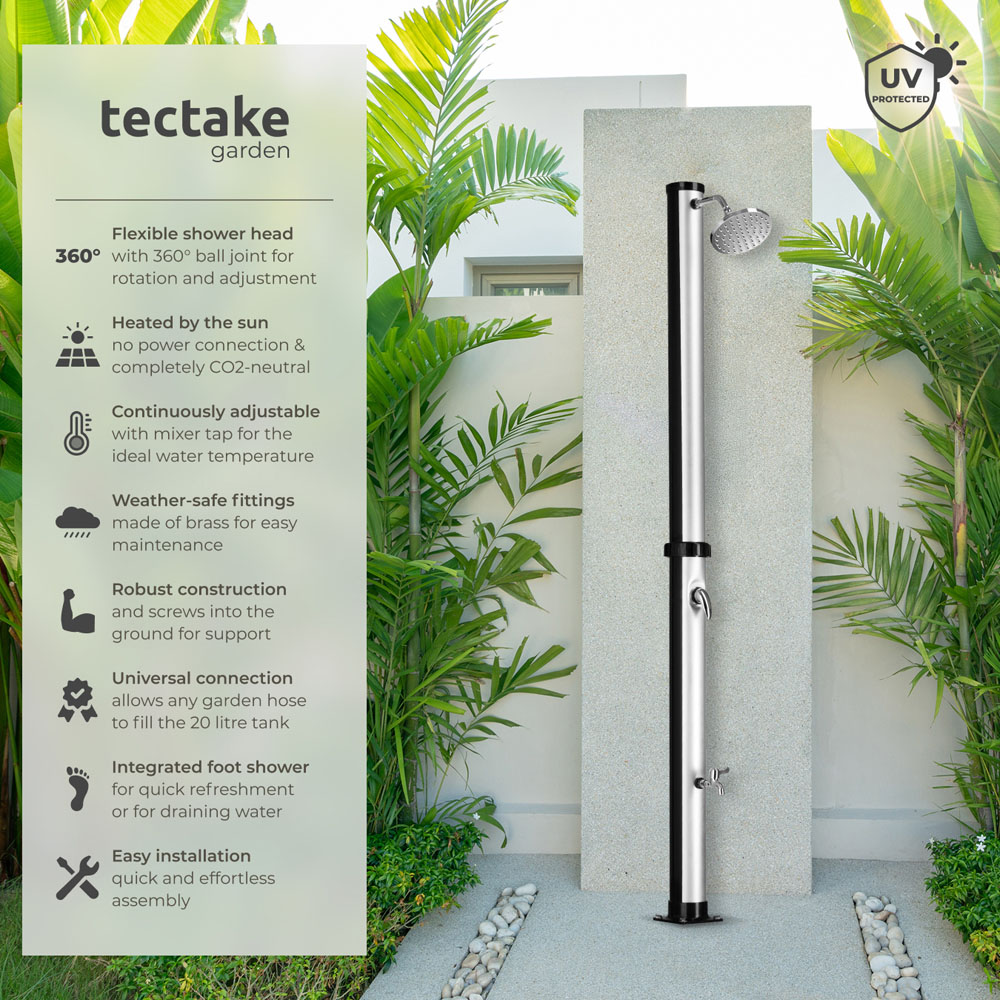 tectake Tinto Black and Silver Portable Solar Outdoor Shower with Tap 20L Image 6
