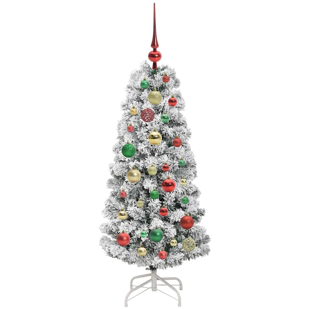 vidaXL Pre-Lit Warm White LED and Multicolour Baubles Snow Flocked Artificial Christmas Tree 4ft Image 3