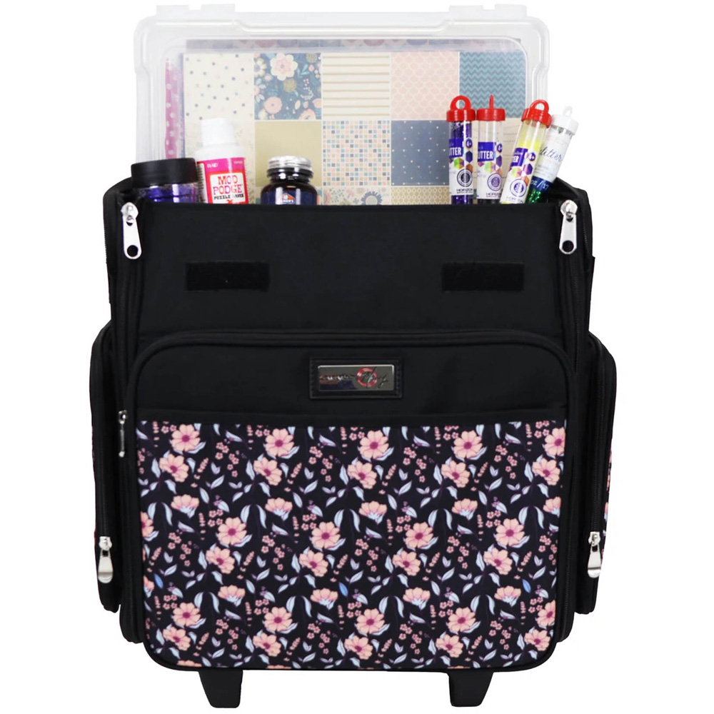 Everything Mary EVM12737-12 Black Floral Rolling Tote Bag 35.6 x 21.6 x 38.7cm Image 2