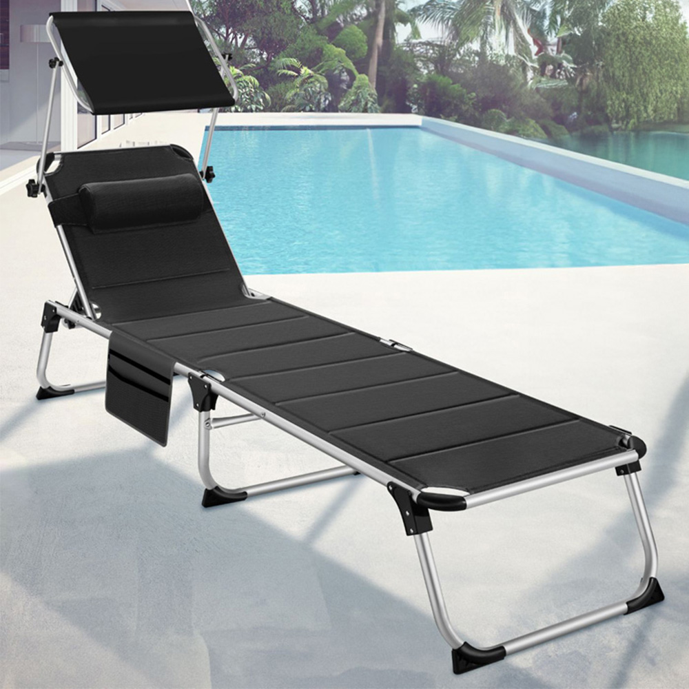 tectake Lorella Black Foldable Aluminium Frame Sun Lounger Image 1