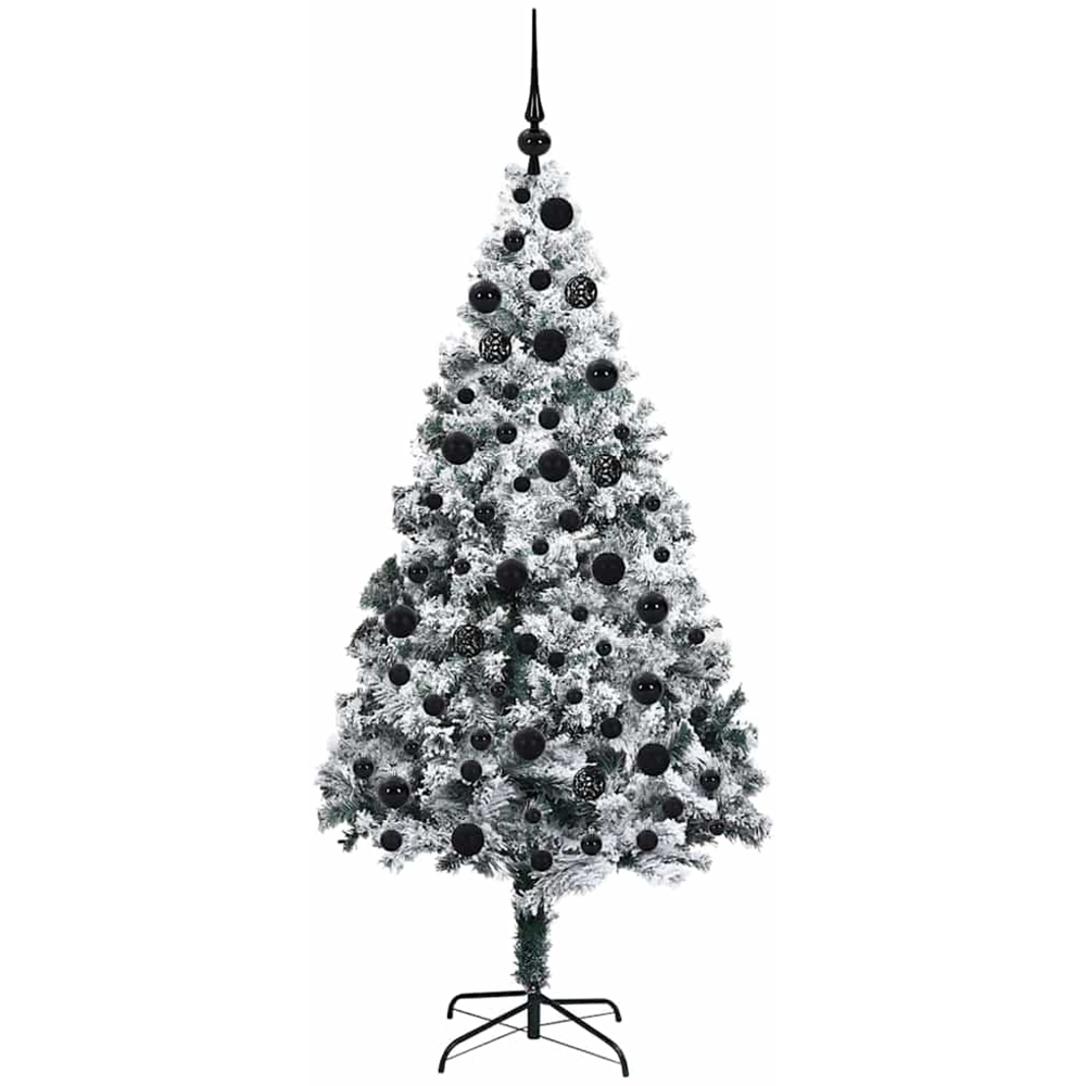 vidaXL Pre-Lit Black Baubles White Artificial Christmas Tree 6ft Image 4