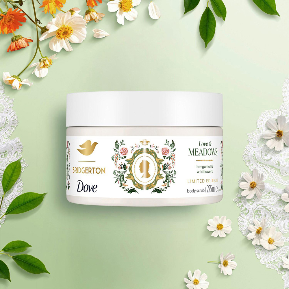 Dove Bridgerton Limited Edition Love and Meadows Exfoliator Body Scrub 225ml 4 Pack Image 4
