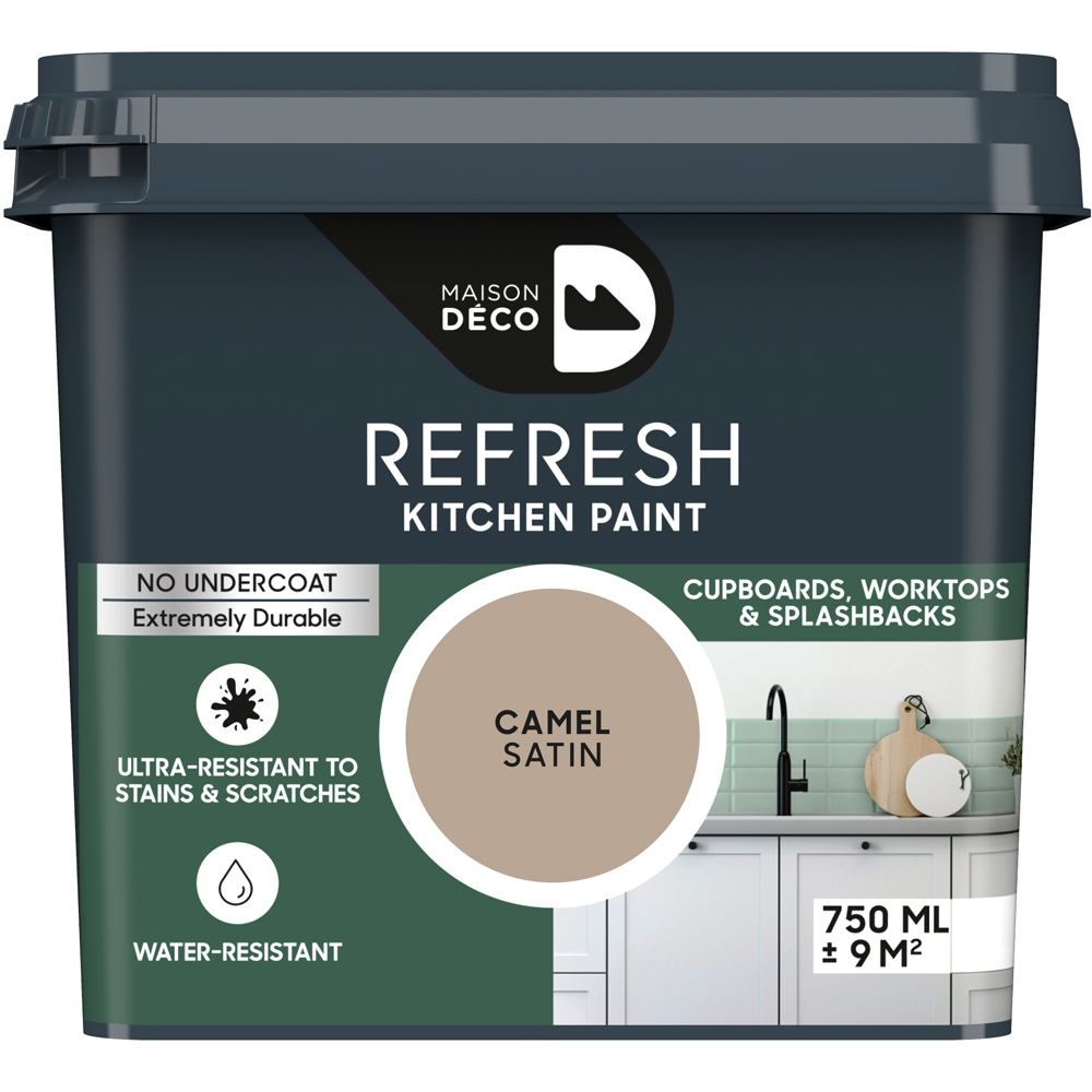 Maison Deco Refresh Kitchen Cupboards and Surfaces Camel Satin Paint 750ml Image 2