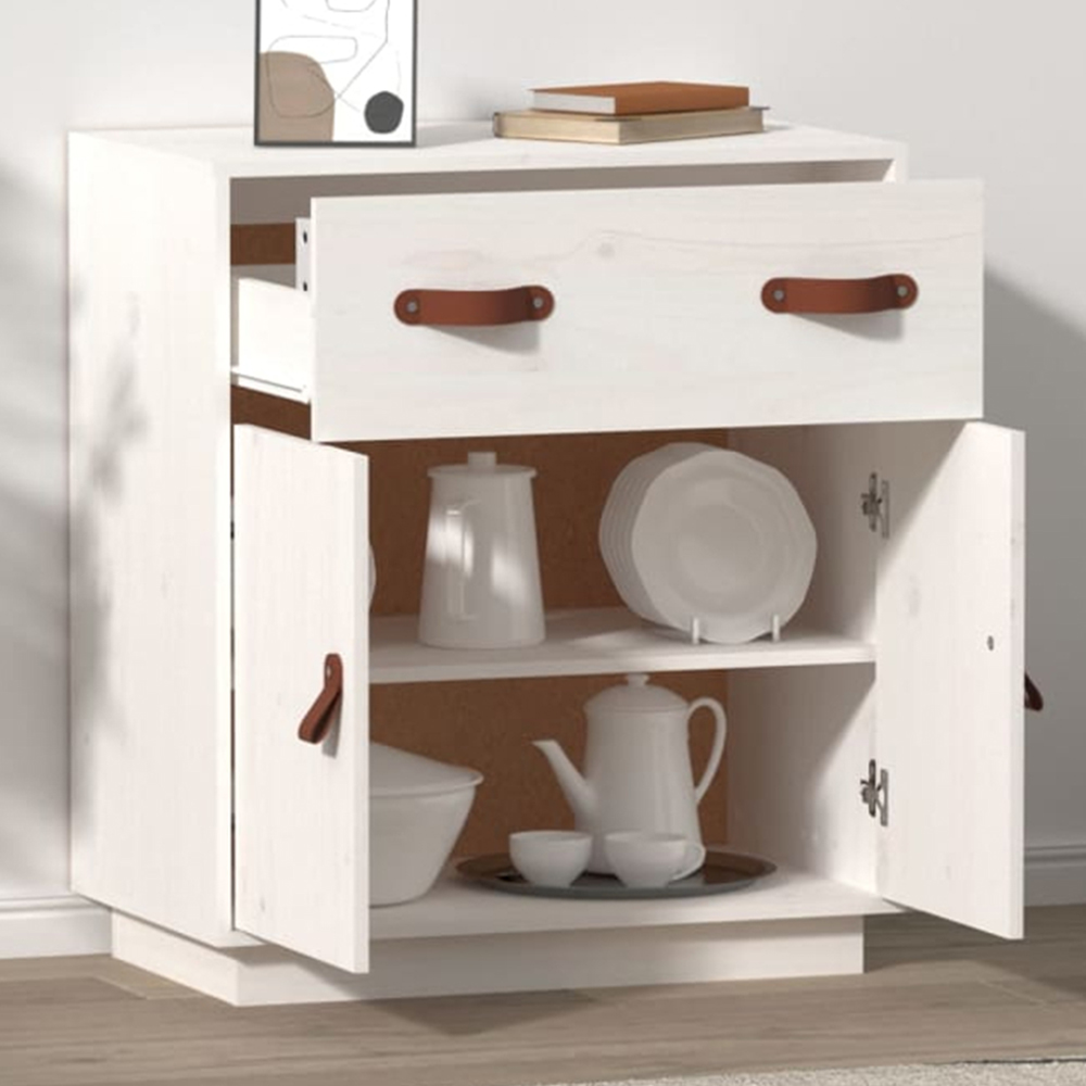 vidaXL 2 Door Single Drawer White Solid Pine Wood Sideboard Image 1