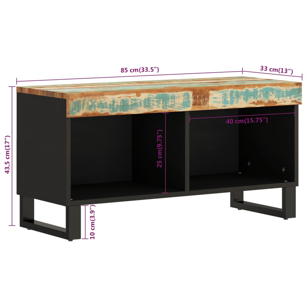vidaXL 2 Shelf Multicolour Solid Reclaimed Wood Industrial Style TV Cabinet Image 8