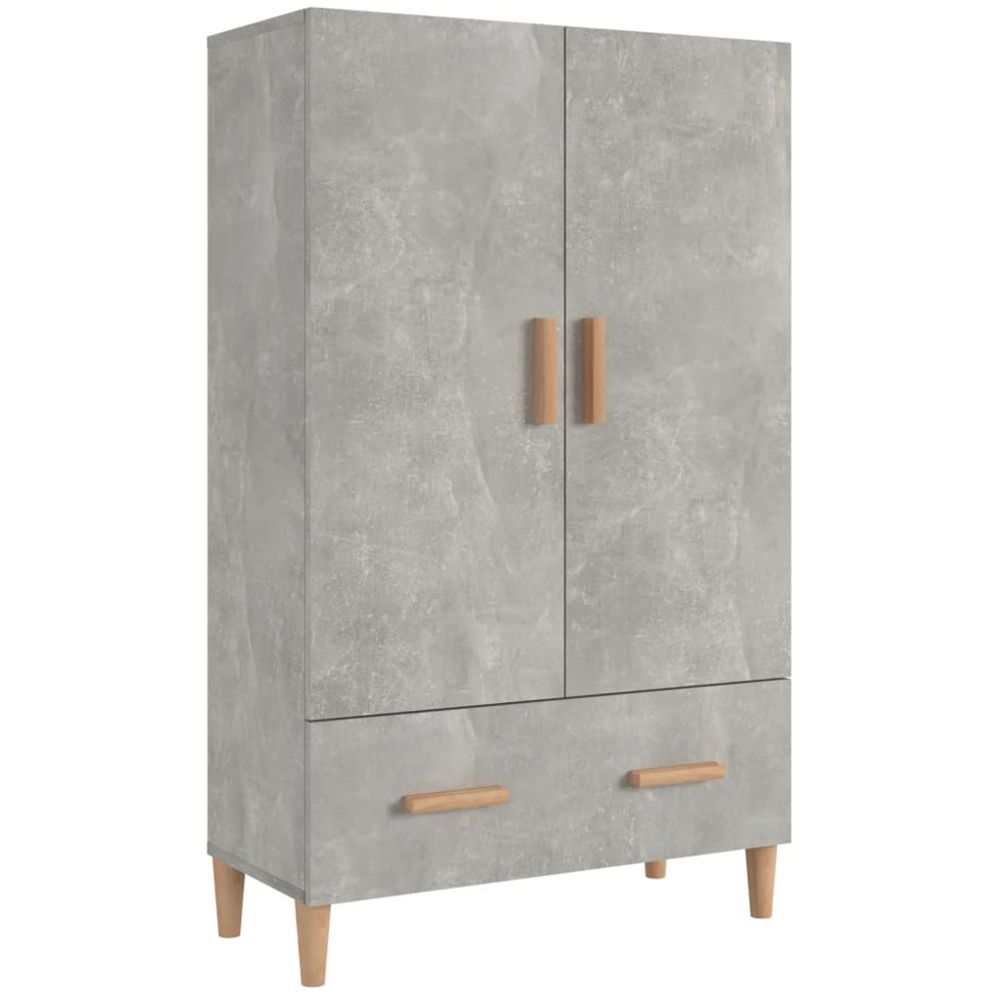 vidaXL 2 Door Single Drawer Concrete Grey Highboard with Wooden Legs Image 2