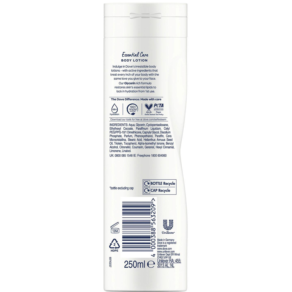 Dove Essential Care Glycerin Dry Skin Body Lotion with Deep Care Complex 250ml 18 Pack Image 3