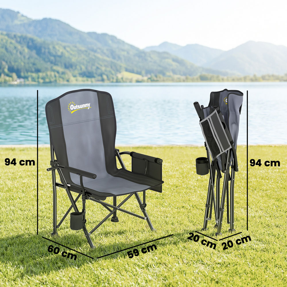Outsunny Black Padded Foldable Camping Chair with Side Pocket Image 9