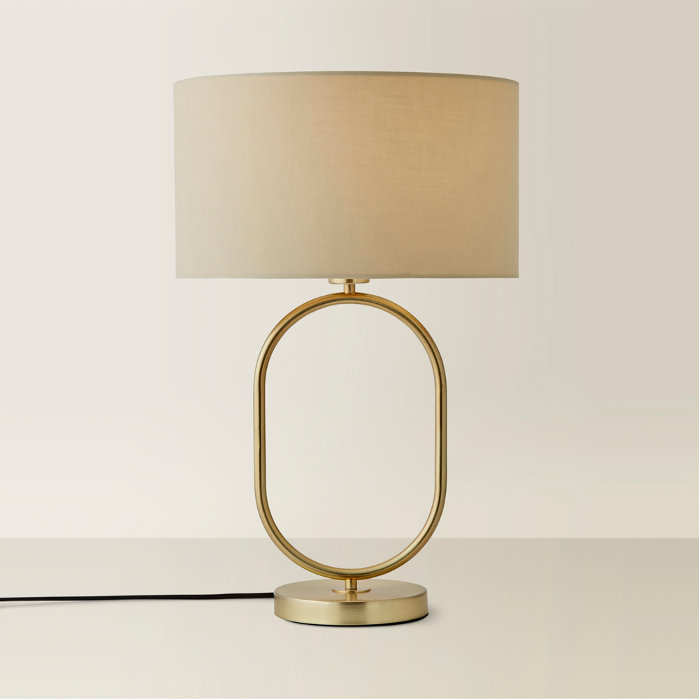 ValueLights Antonia Cream Fabric Drum Lamp Shade Brushed Gold Oval LED Table Lamp Image 5