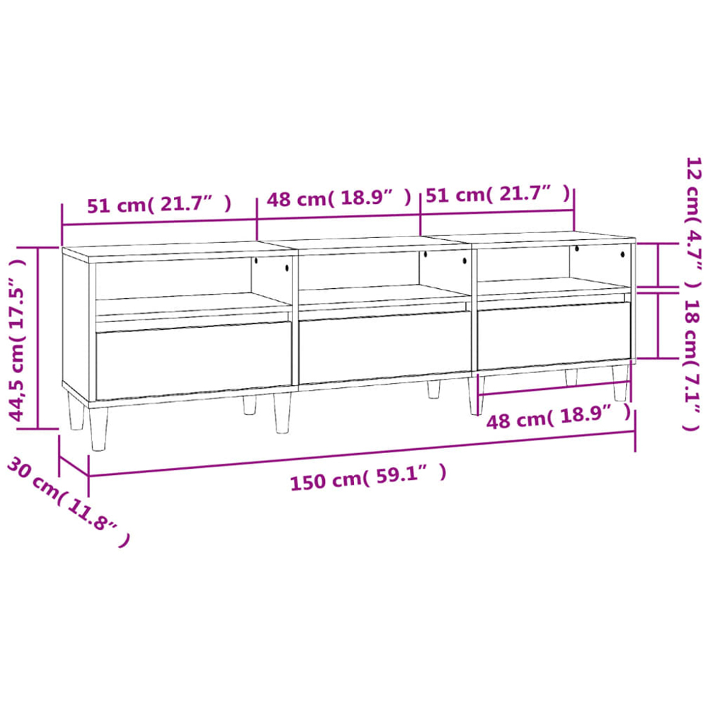 vidaXL 3 Drawer 3 Shelf Concrete Grey TV Cabinet Image 9