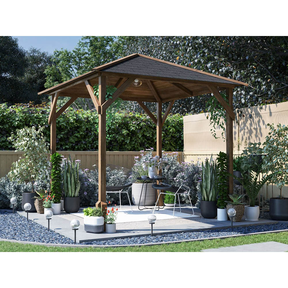 Dunster House Utopia 200 2 x 2m Brown Wooden Gazebo with Roof Shingles Image 3