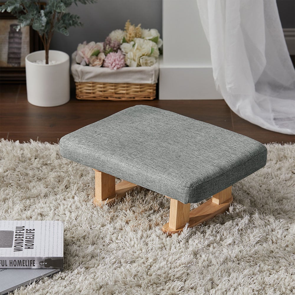 Living and Home Grey Padded Rocking Wooden Footstool Image 6