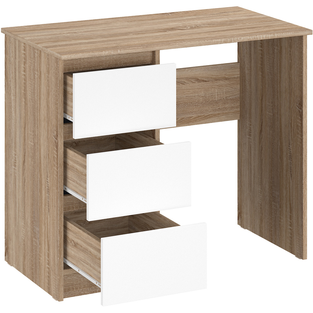 Shefa Cina 3 Drawer Compact Computer Desk Sonoma Oak and White Image 3